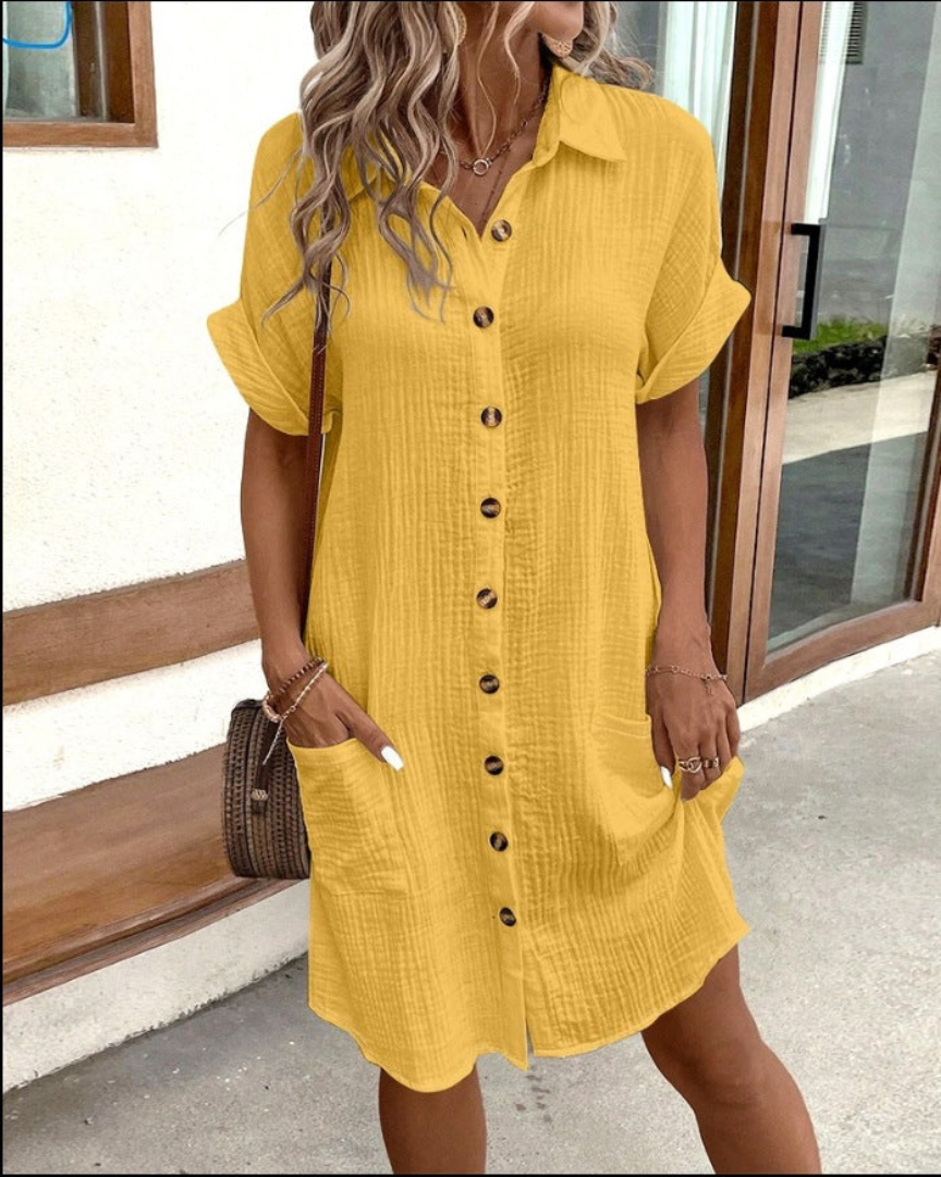 Everyday Elegance | Women's Cotton Shirt Dress with Button Front & Relaxed Fit | Versatile Style for Comfort