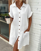 Everyday Elegance | Women's Cotton Shirt Dress with Button Front & Relaxed Fit | Versatile Style for Comfort