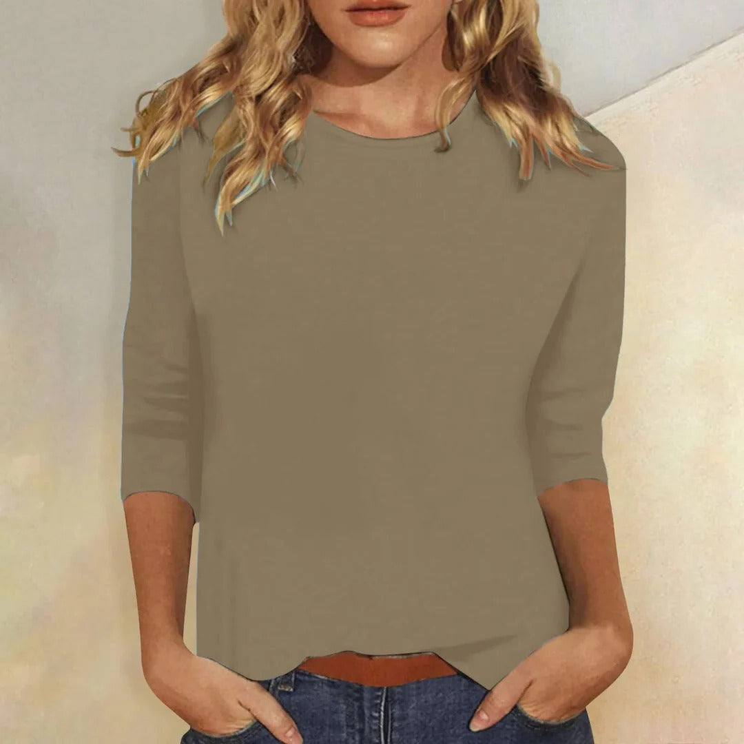 Crew neck 3/4-sleeve casual top, color option