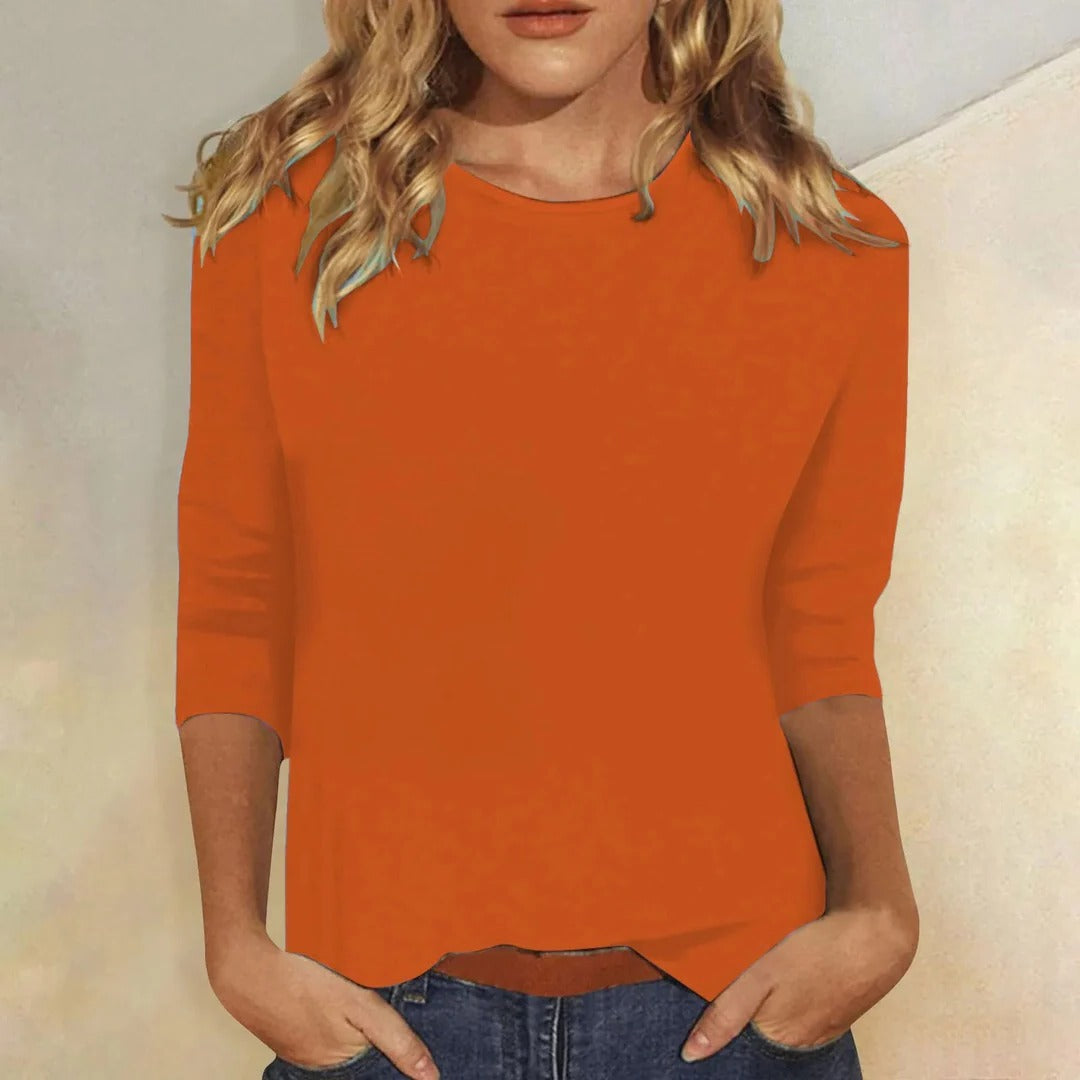 Women's basic layering tee with 3/4 sleeves, color option