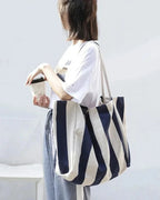 Everyday Essentials | Canvas Tote Bag with Stylish Striped Design | Durable and Spacious for Daily Use