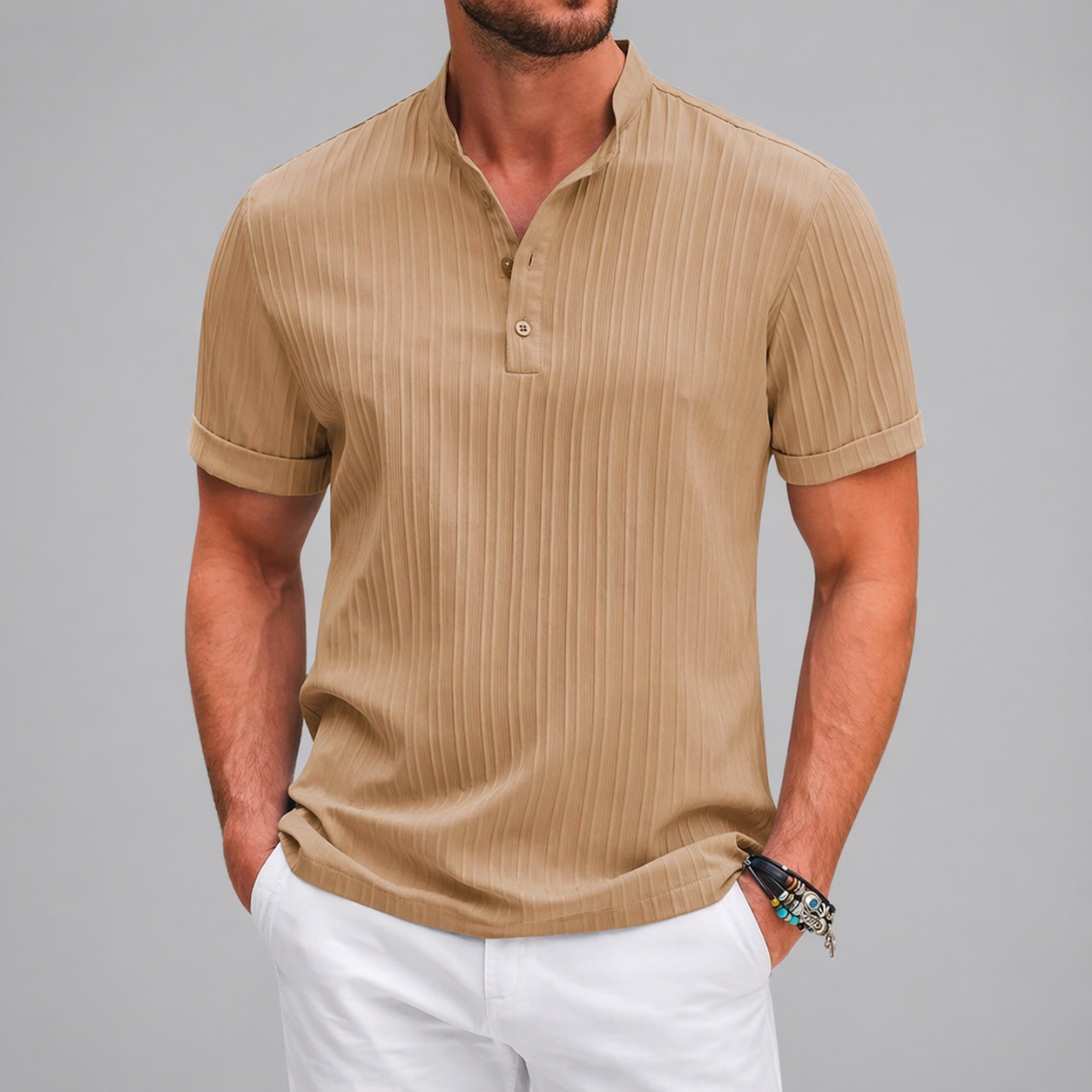 Everyday Essentials | Men's Henley Shirt with Breathable Fabric | Relaxed Fit for Summer Comfort