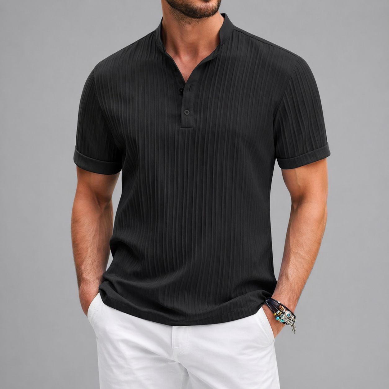 Everyday Essentials | Men's Henley Shirt with Breathable Fabric | Relaxed Fit for Summer Comfort