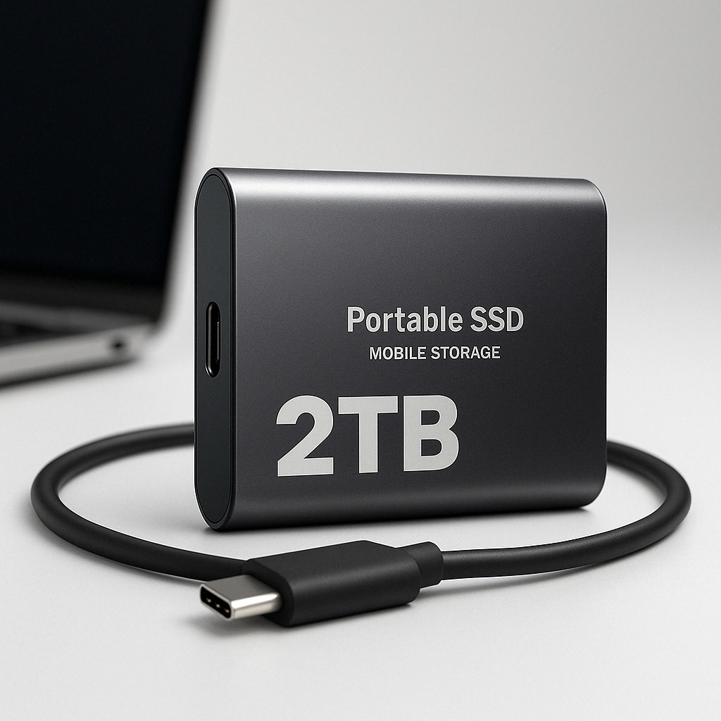 Black Portable 2TB USB-C SSD External Drive