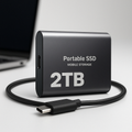 Black Portable 2TB USB-C SSD External Drive