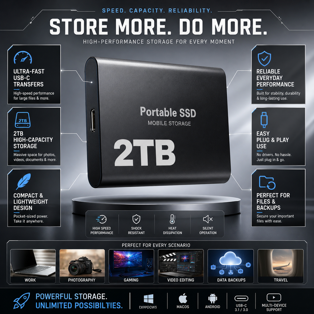 Portable 2TB USB-C SSD External Drive