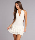 Eyelet Ruffle Mini Dress | Women's Dress with Halter Neckline | Flattering Fit for Summer Celebrations