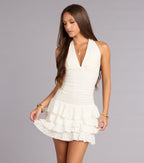 Eyelet Ruffle Mini Dress | Women's Dress with Halter Neckline | Flattering Fit for Summer Celebrations