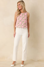 Women's Fields Of Joy Pink Floral Cotton Sleeveless Denim Top | 97% Cotton & 3% Viscose 5