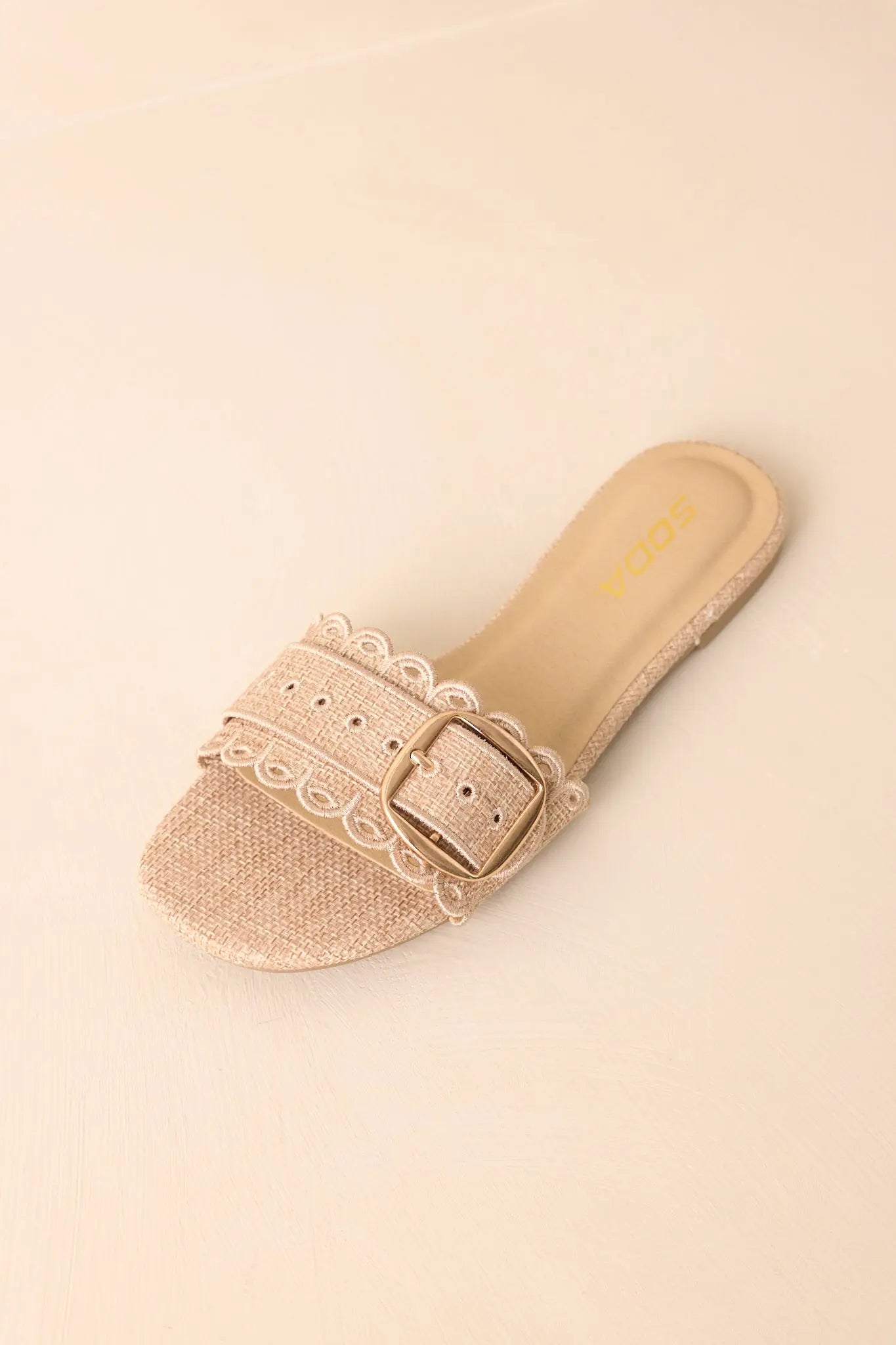 Women's Find Your Pace Natural Woven Embroidered Eyelet Flat Sandals | All Man Made Materials 3