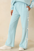 Women's Fit To Be Tied Aqua Blue Tie Detail Wide Leg Sweatpants | 82% Cotton & 18% Polyester 0