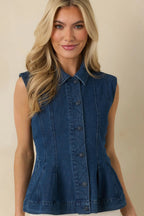 Women's Flatter Me Dark Wash Cotton Denim Peplum Top & Cropped Jacket Set | 90% Cotton & 10% Polyester 7