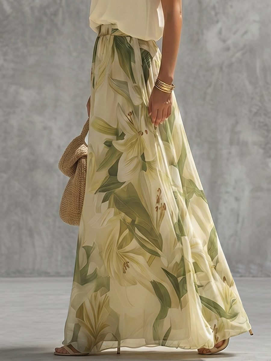 Floral Print Wide Leg Pants for Women with High Waist Design | Comfortable Cotton-Blend Fabric for Effortless Style