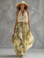 Floral Print Wide Leg Pants for Women with High Waist Design | Comfortable Cotton-Blend Fabric for Effortless Style
