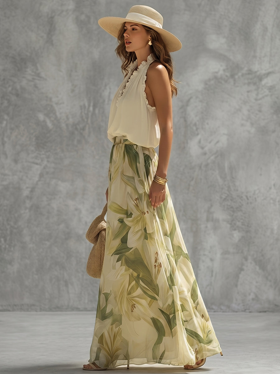 Floral Print Wide Leg Pants for Women with High Waist Design | Comfortable Cotton-Blend Fabric for Effortless Style