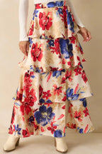 Women's Flourish and Flow Ivory & Red Multi Floral Print Tiered Maxi Skirt | 100% Polyester 2