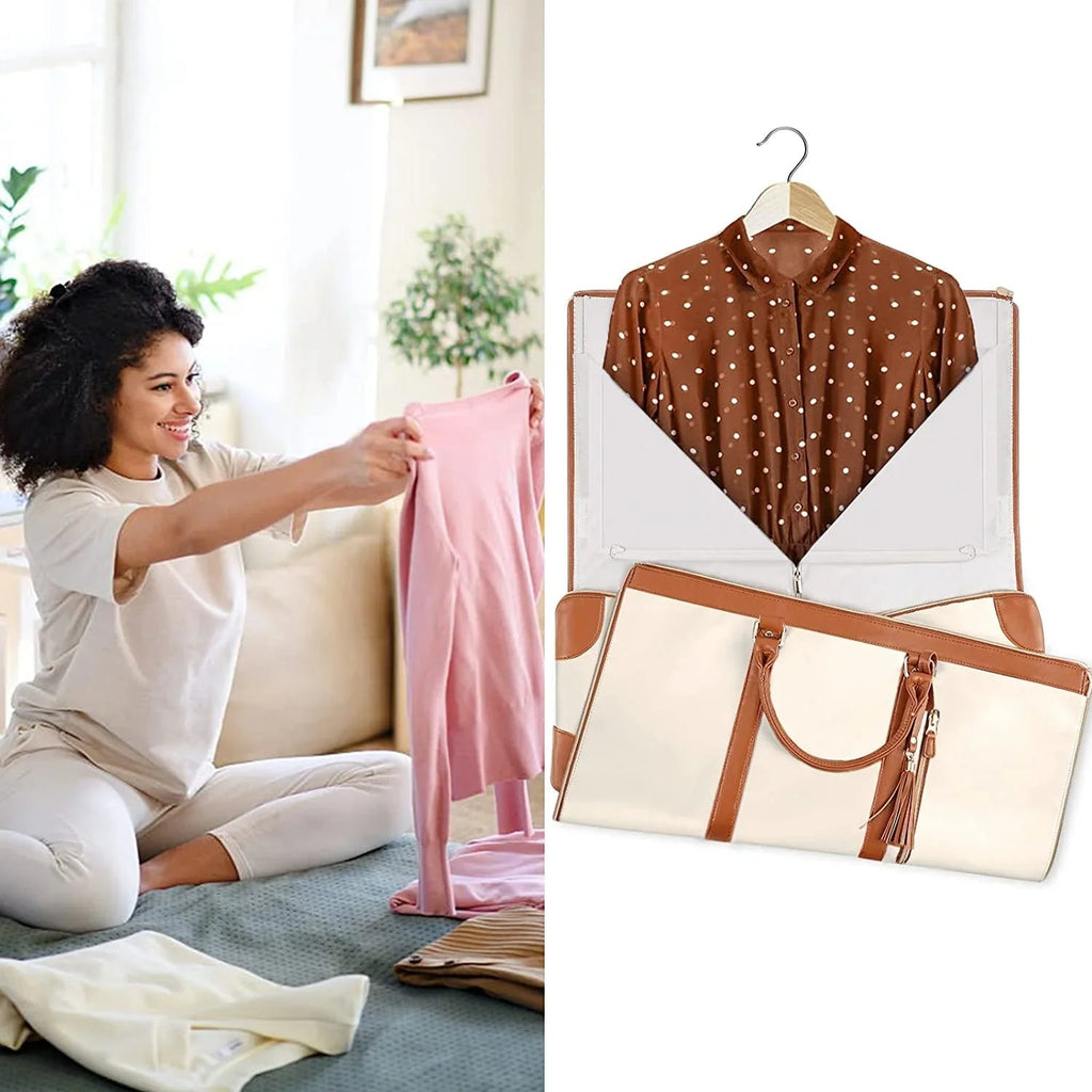 Foldable PU Leather Storage Bag with Zipper Closure | Spacious Design for Organizing Formal Wear
