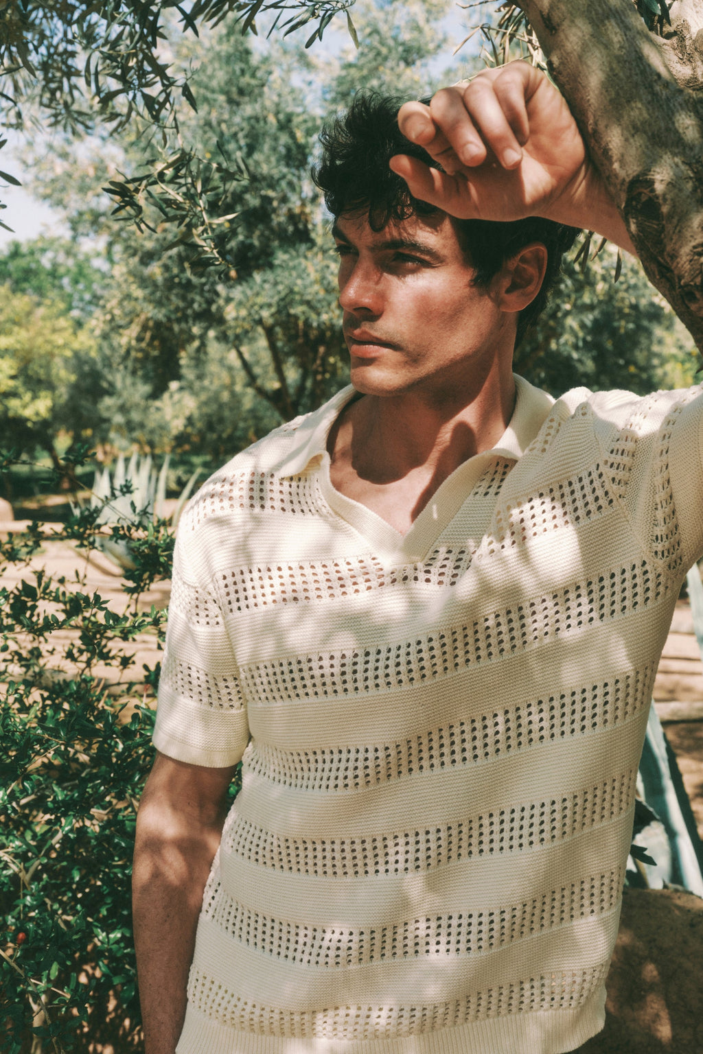 Frattina Crochet Cotton Knit Polo - Ecru