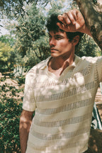 Frattina Crochet Cotton Knit Polo - Ecru