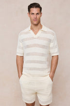 Frattina Crochet Cotton Knit Polo - Ecru