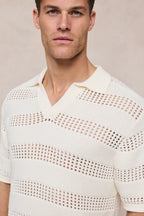 Frattina Crochet Cotton Knit Polo - Ecru