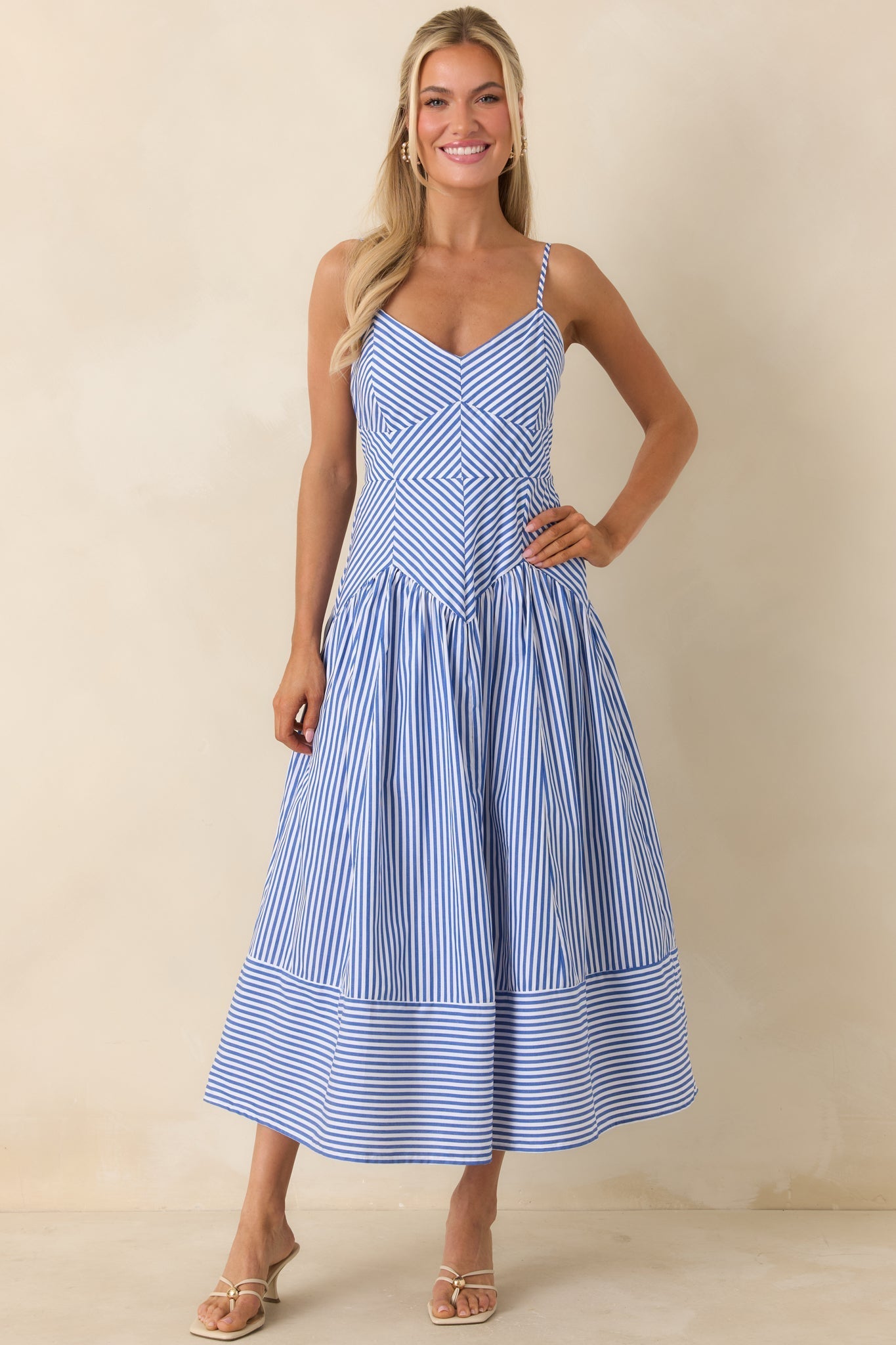 Women's From All Angles Blue & White Stripe Cotton Midi Dress | 100% Cotton 0