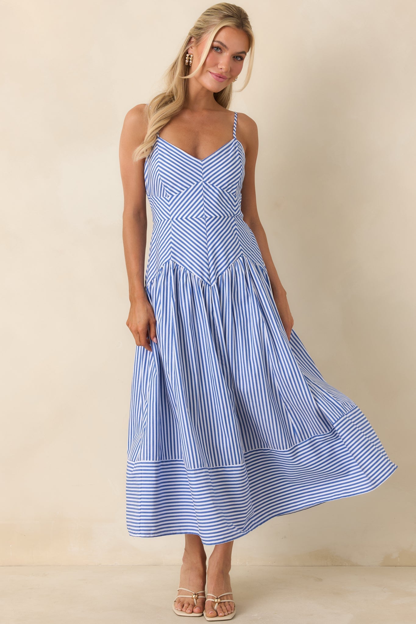 Women's From All Angles Blue & White Stripe Cotton Midi Dress | 100% Cotton 2