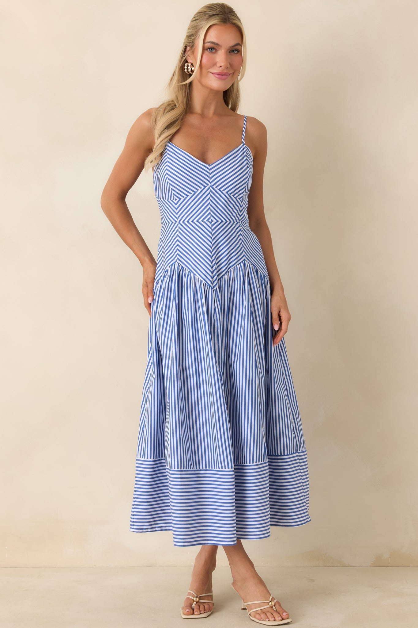 Women's From All Angles Blue & White Stripe Cotton Midi Dress | 100% Cotton 3