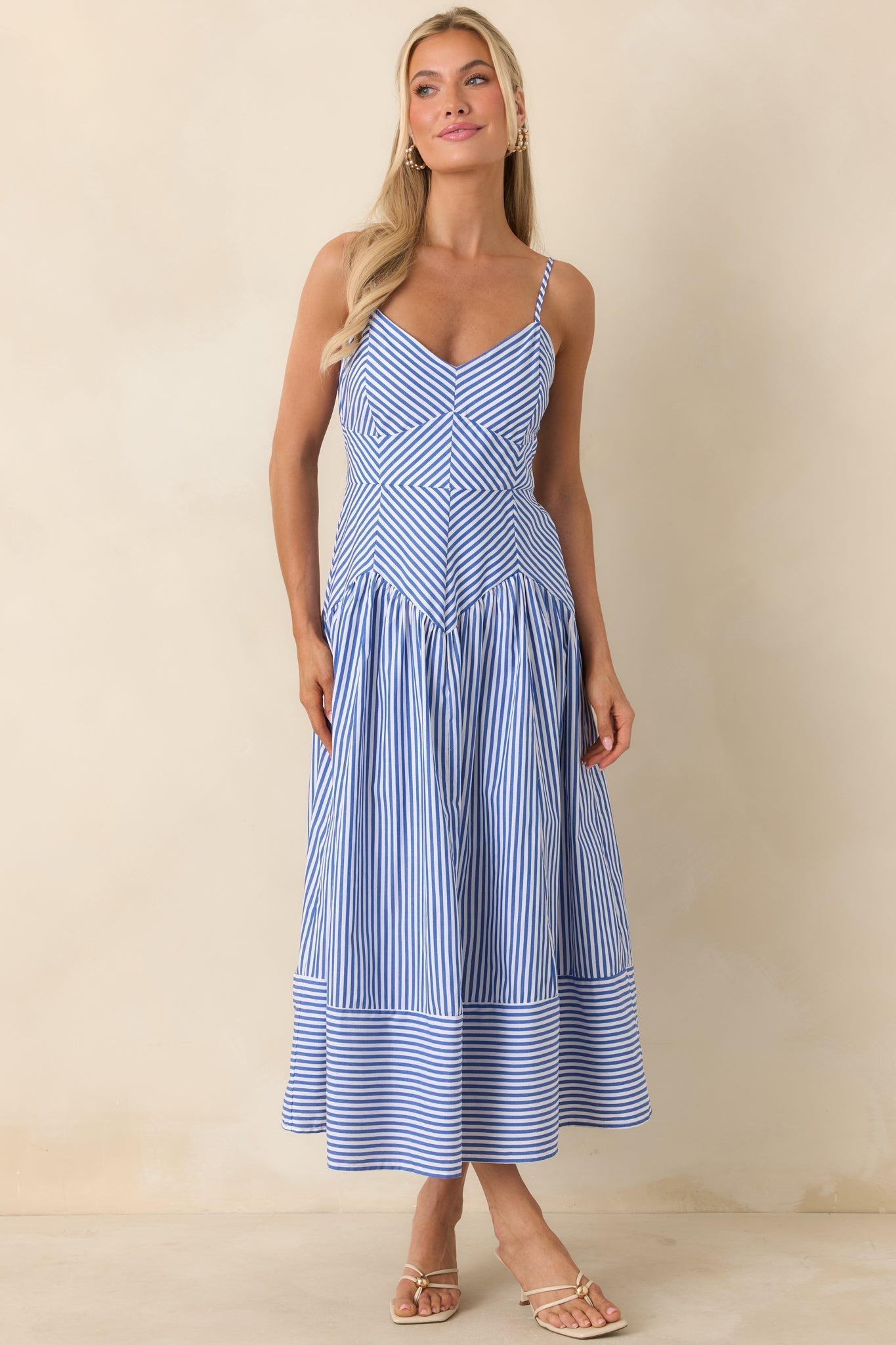 Women's From All Angles Blue & White Stripe Cotton Midi Dress | 100% Cotton 4