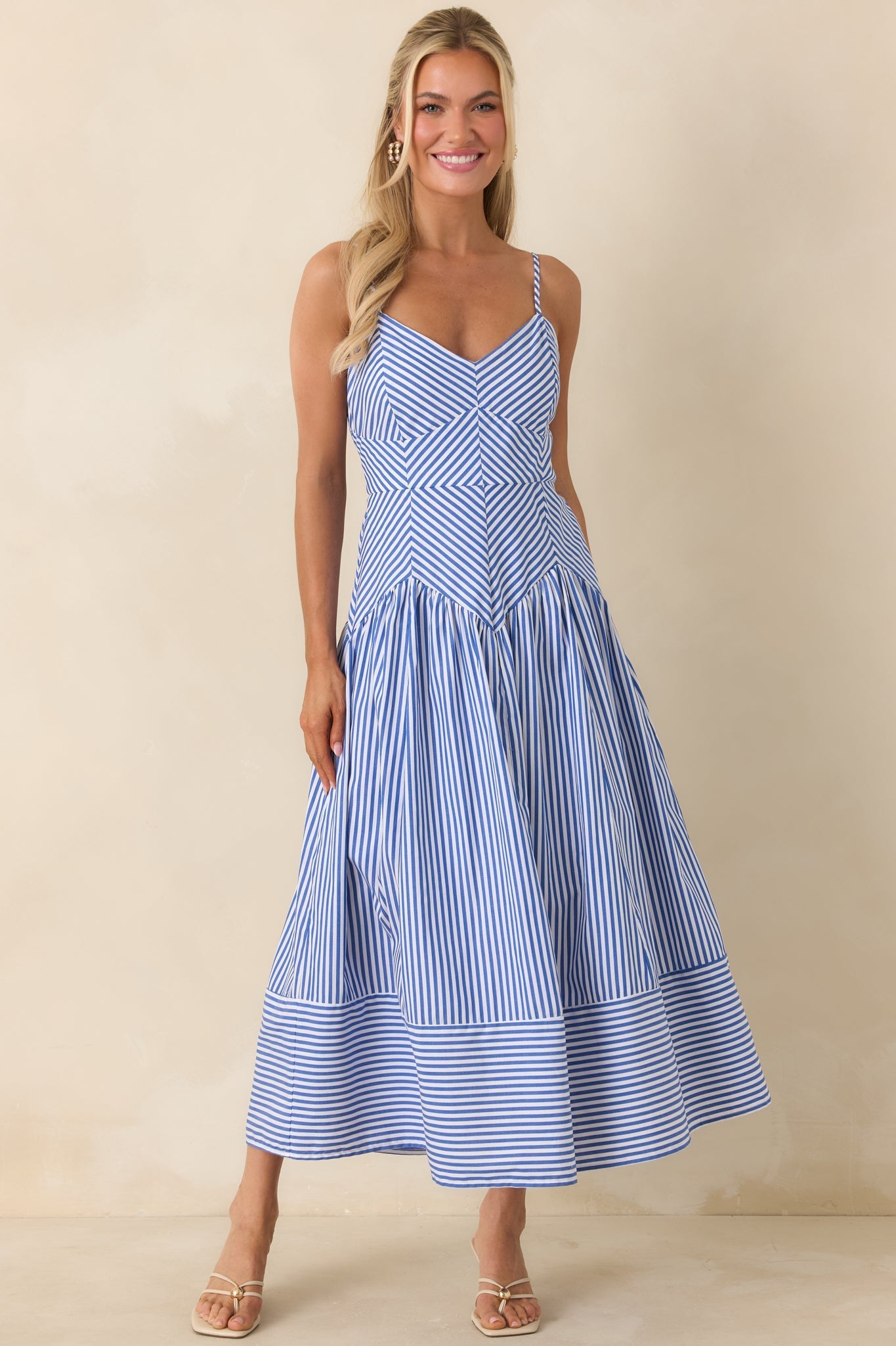 Women's From All Angles Blue & White Stripe Cotton Midi Dress | 100% Cotton 5
