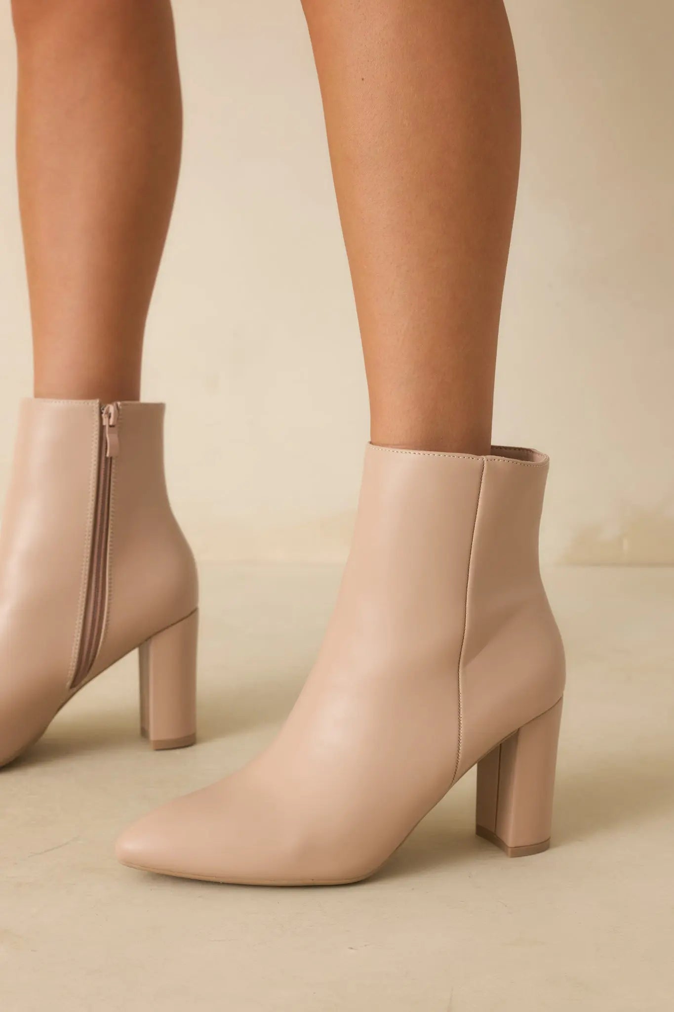 Women's From Here On Beige Faux Leather Block Heel Ankle Boots | Heel measures 3.5" 0