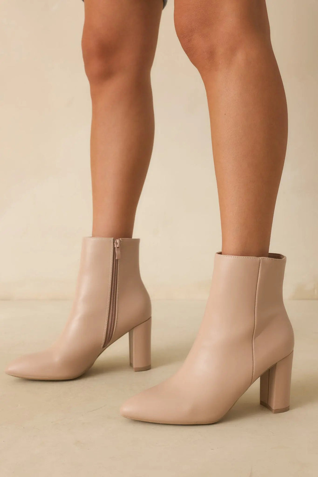 Women's From Here On Beige Faux Leather Block Heel Ankle Boots | Heel measures 3.5" 1