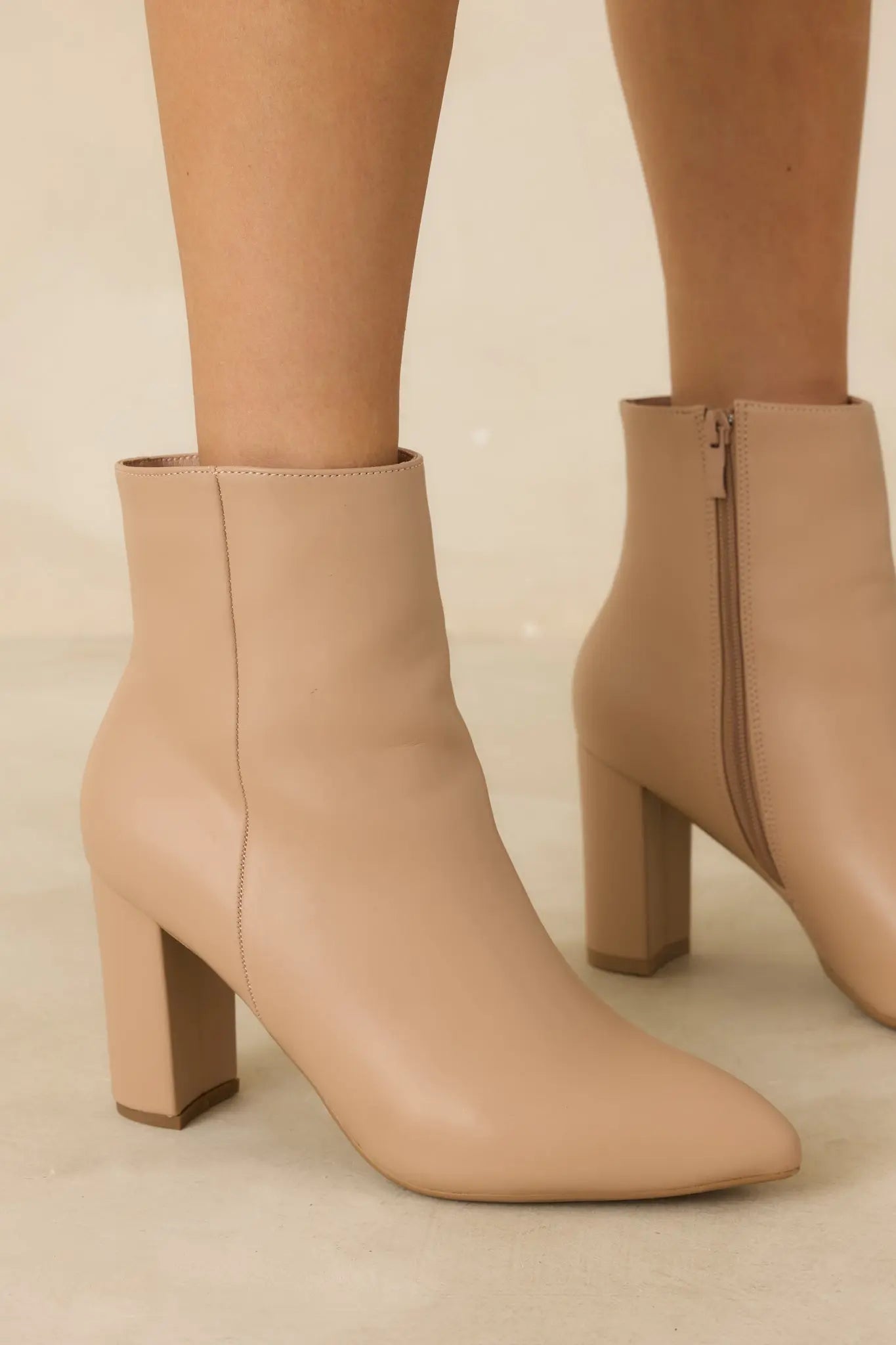 Women's From Here On Beige Faux Leather Block Heel Ankle Boots | Heel measures 3.5" 6