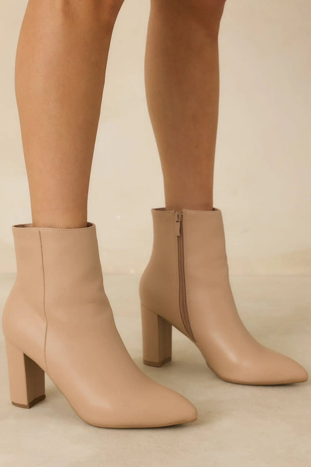 Women's From Here On Beige Faux Leather Block Heel Ankle Boots | Heel measures 3.5" 7