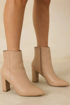Women's From Here On Beige Faux Leather Block Heel Ankle Boots | Heel measures 3.5" 7
