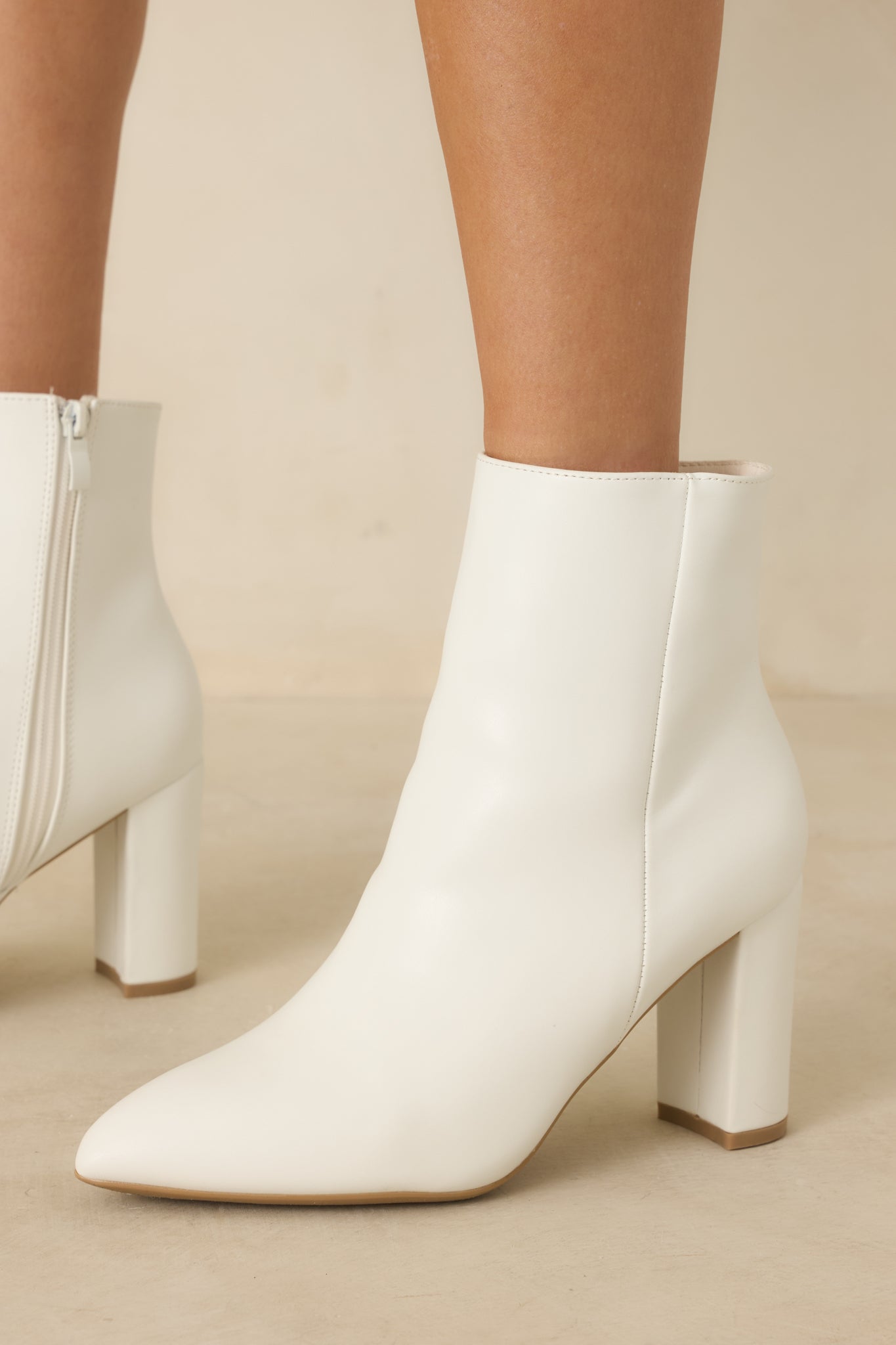 Women's From Here On White Faux Leather Block Heel Ankle Boots | Heel measures 3.5" 0