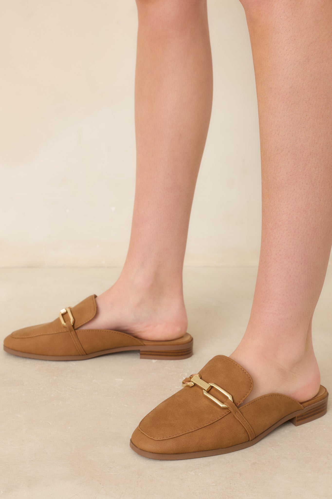 Women's Going First Class Tan Faux Leather Mule Loafers | Platform measures .75" 1