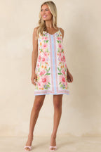 Women's Gonna Go My Way Pink Multi Floral Button Front Mini Dress | 70% Rayon & 30% Linen 3