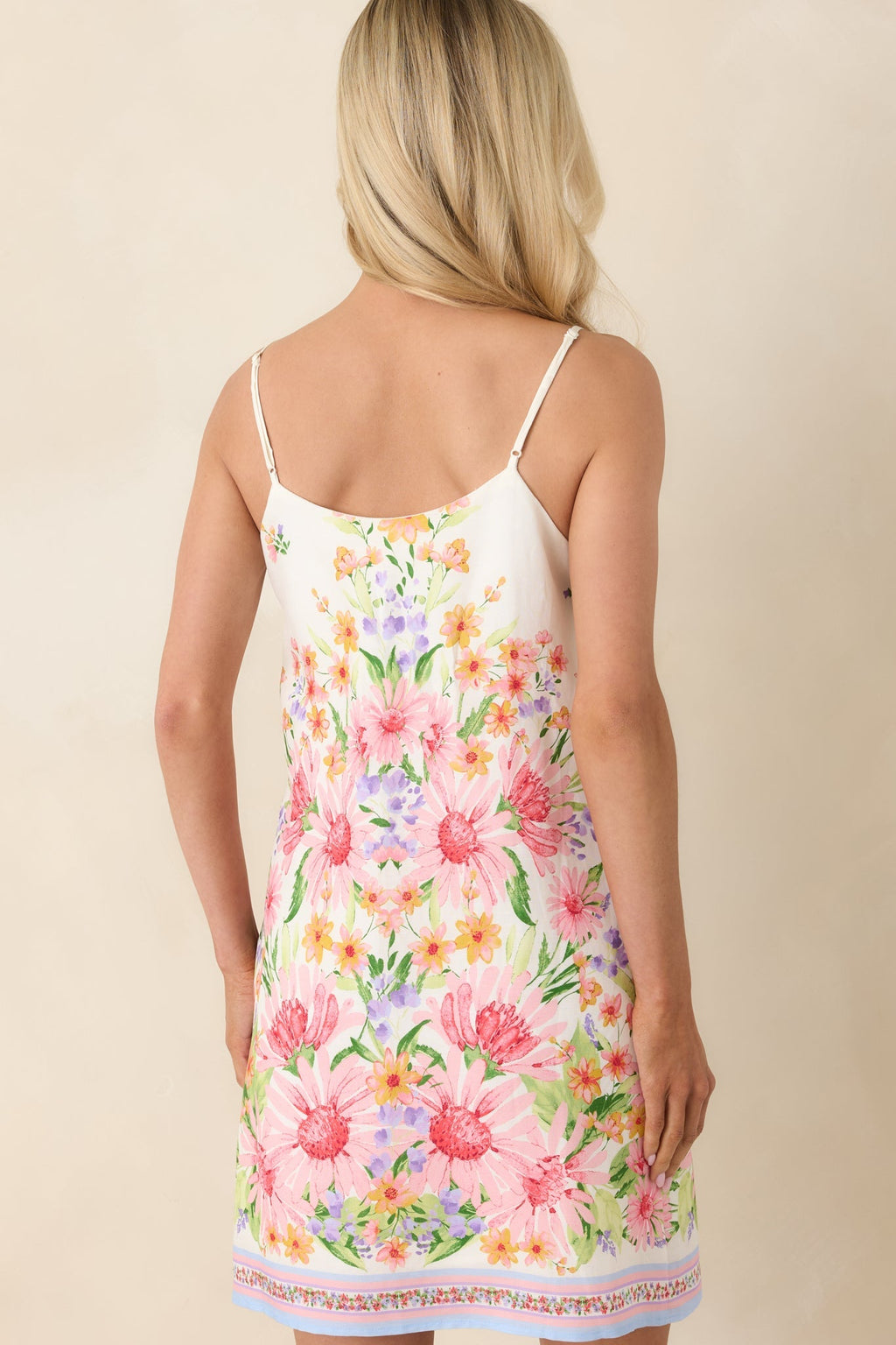 Women's Gonna Go My Way Pink Multi Floral Button Front Mini Dress | 70% Rayon & 30% Linen 7