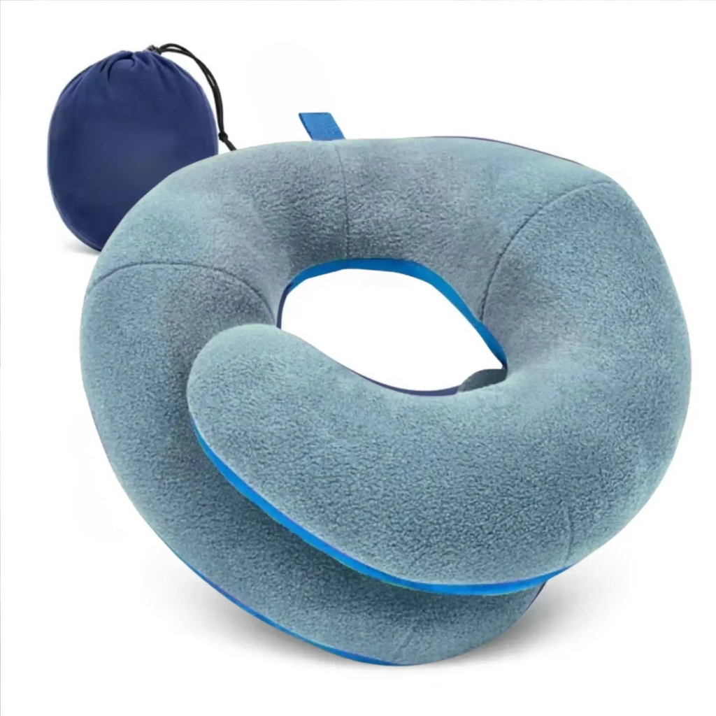 Blue double-support travel neck pillow