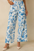 Women's Grow Your Own Way Blue Floral Print Cotton Wide Leg Pants | 95% Cotton & 5% Spandex 0