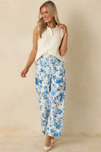 Women's Grow Your Own Way Blue Floral Print Cotton Wide Leg Pants | 95% Cotton & 5% Spandex 1