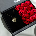 Dozen roses gift box with necklace