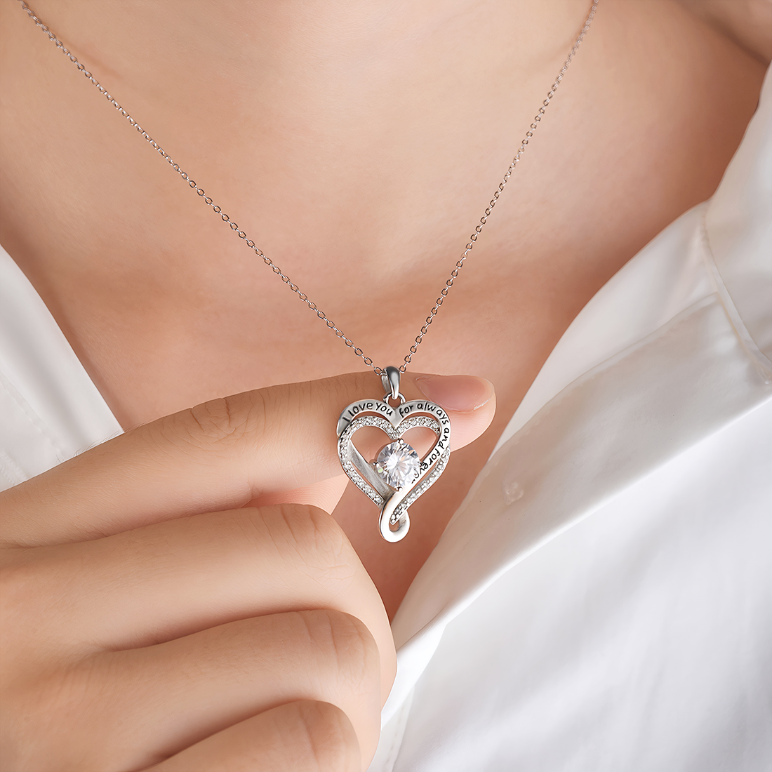 Two hearts infinity pendant close-up