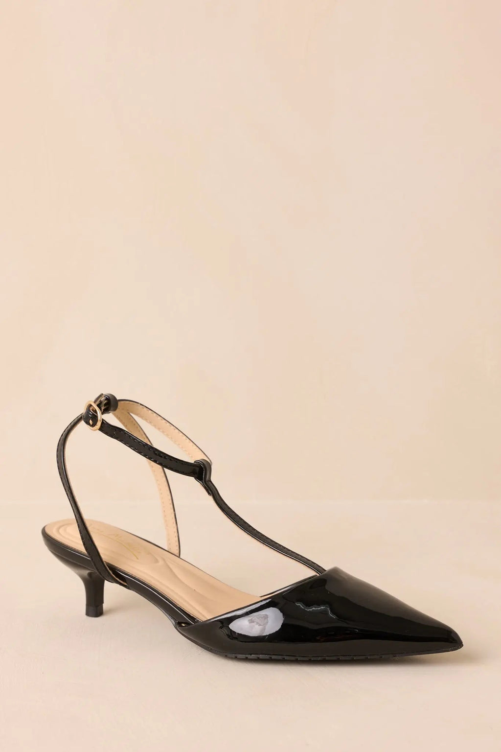 Women's Had To Be There Black Patent Faux Leather T-Strap Heels | Heel measures 2" 0
