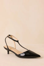 Women's Had To Be There Black Patent Faux Leather T-Strap Heels | Heel measures 2" 0