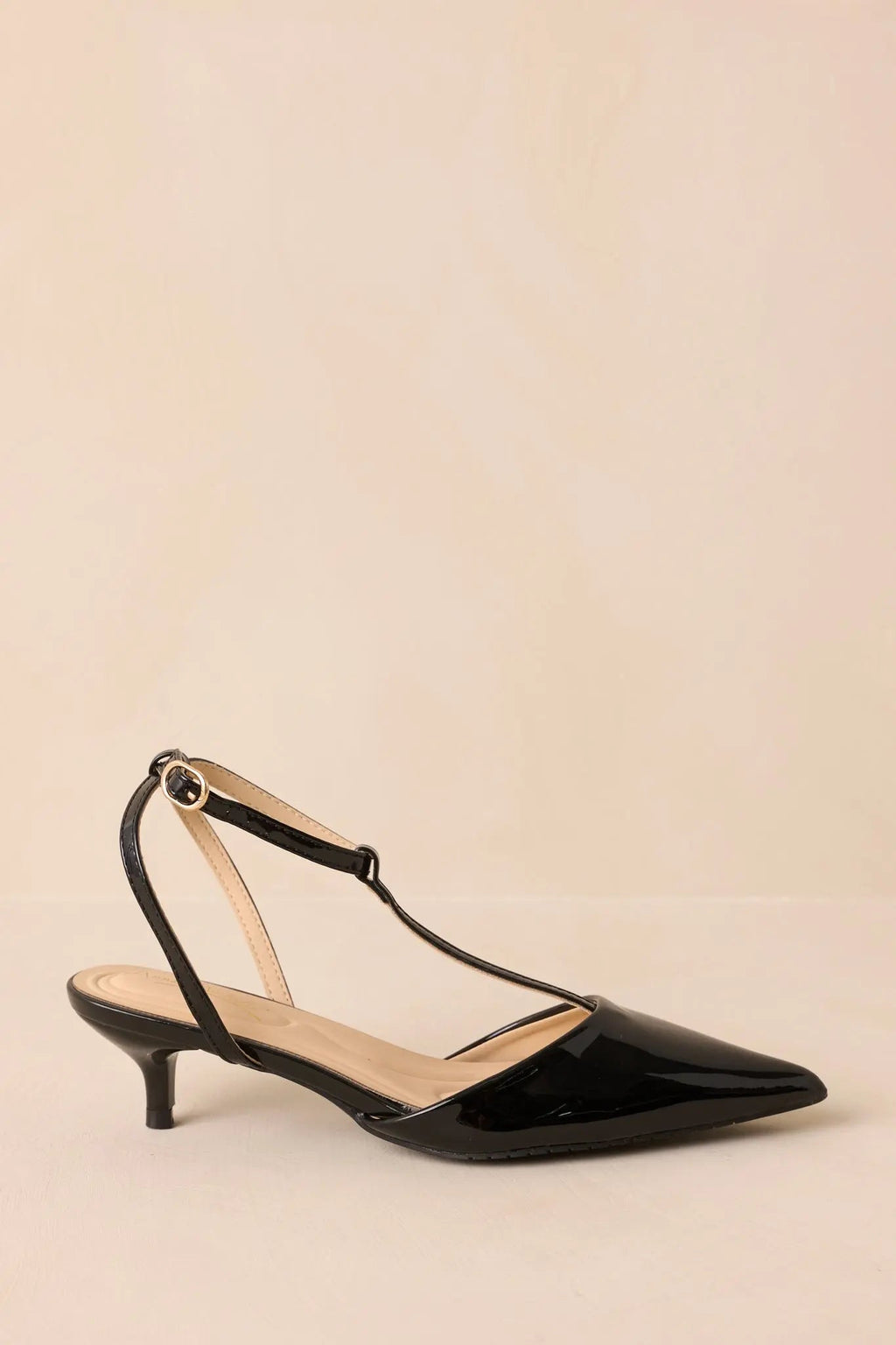 Women's Had To Be There Black Patent Faux Leather T-Strap Heels | Heel measures 2" 3