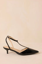 Women's Had To Be There Black Patent Faux Leather T-Strap Heels | Heel measures 2" 3