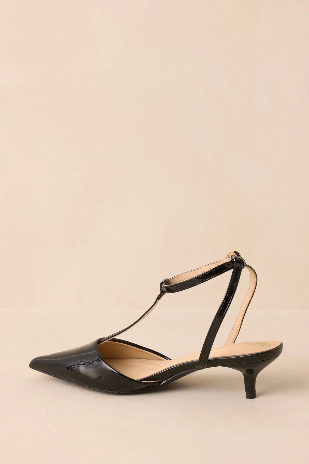 Women's Had To Be There Black Patent Faux Leather T-Strap Heels | Heel measures 2" 4