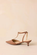 Women's Had To Be There Mocha Brown Patent Faux Leather T-Strap Heels | Heel measures 2" 4